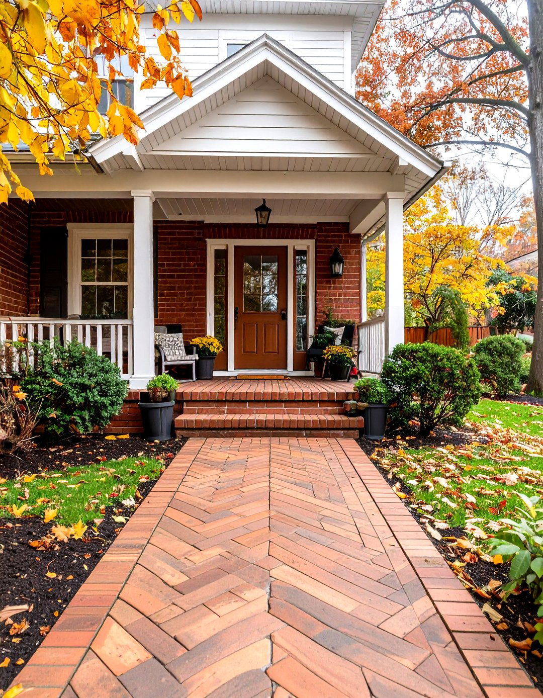 Brick Porch with Classic Herringbone Floor Pattern - 25 brick porch ideas