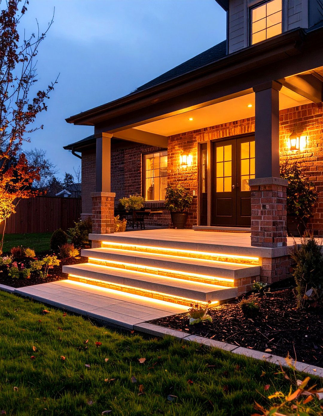 Brick Porch with Low Voltage Step Lighting - 25 brick porch ideas