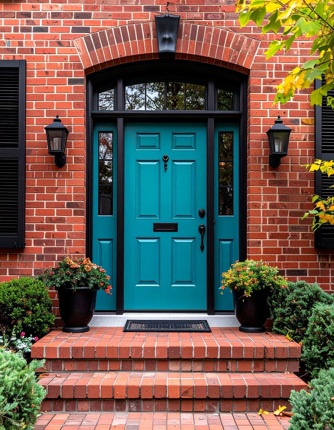 Brick Porch with Statement Front Door Color - 25 brick porch ideas
