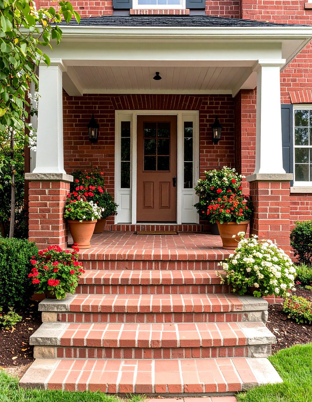 Brick Porch with Stone Tread Accents for Sophisticated Contrast - 25 brick porch ideas