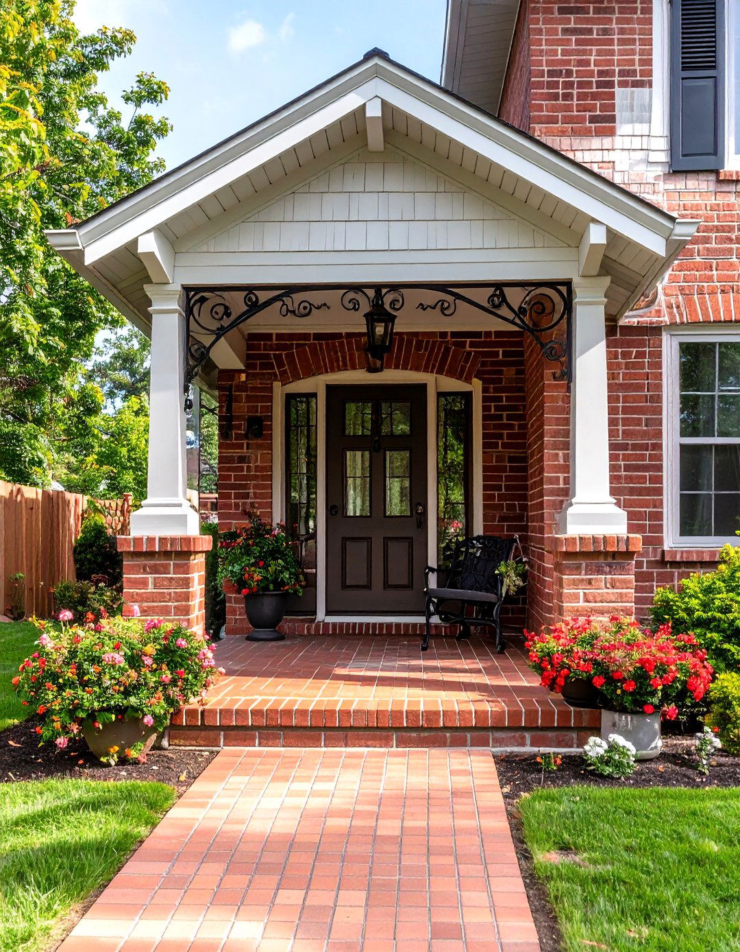 Brick Porch with Wrought Iron Details - 25 brick porch ideas