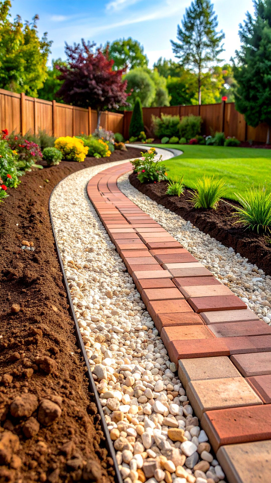 Brick and Gravel Edging Drainage Strip - 25 brick edging ideas