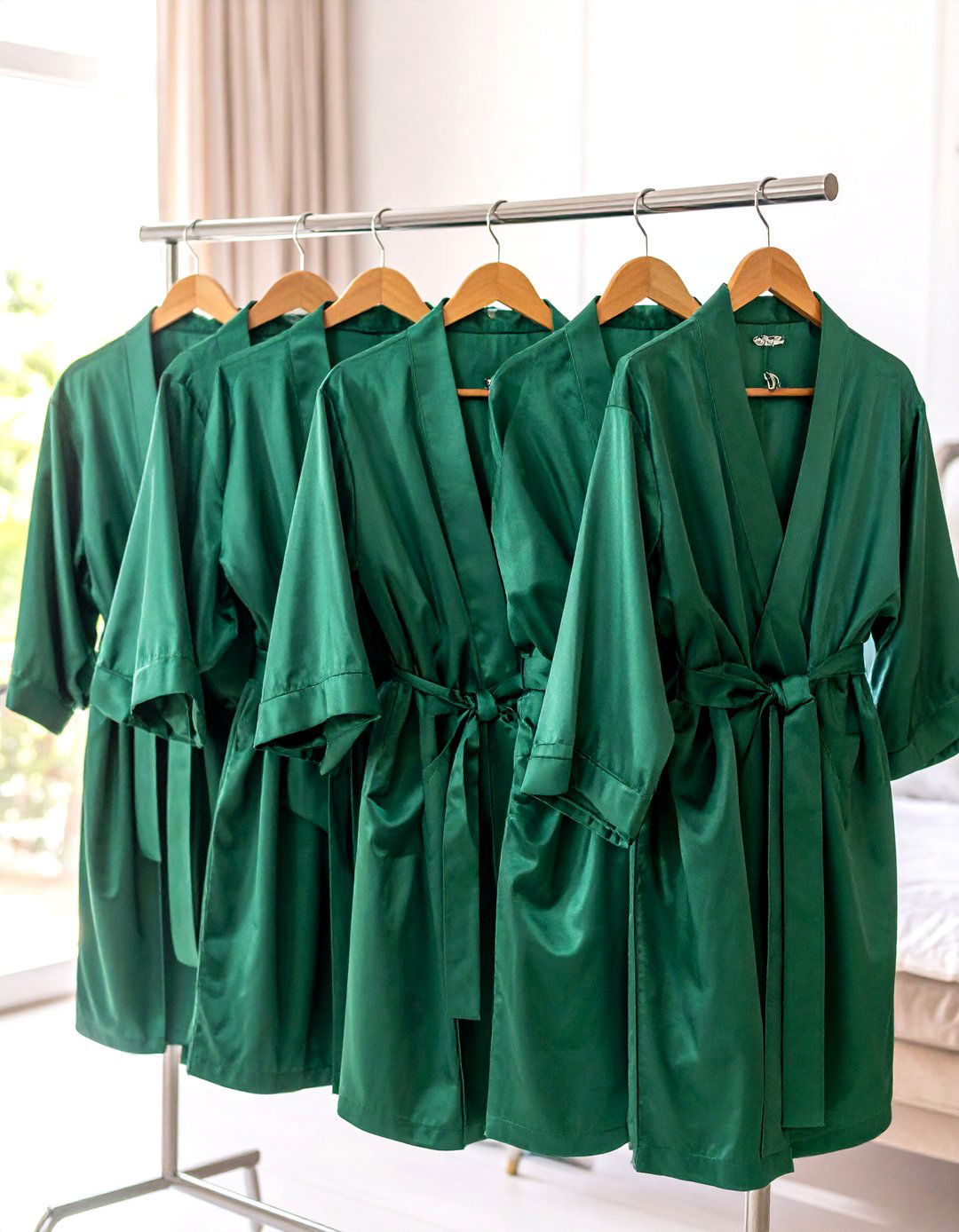 Bridesmaid Gift Robes in Emerald Satin - 25 emerald green wedding ideas