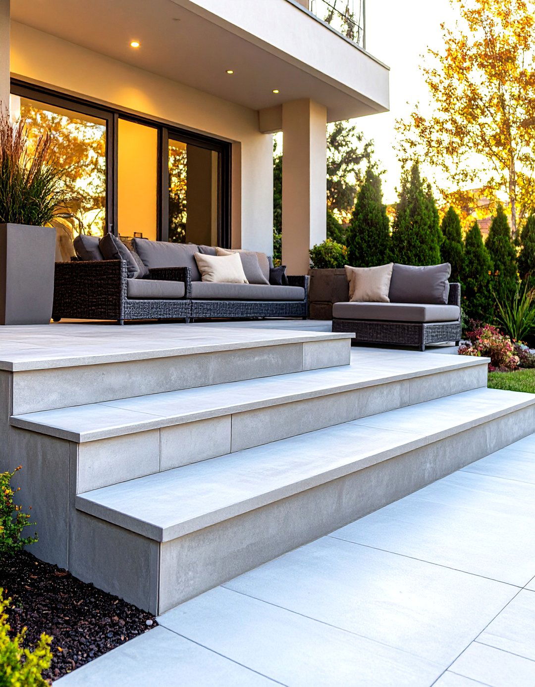 Broad Concrete Front Steps With Lounge Sized Landing - 25 front step ideas