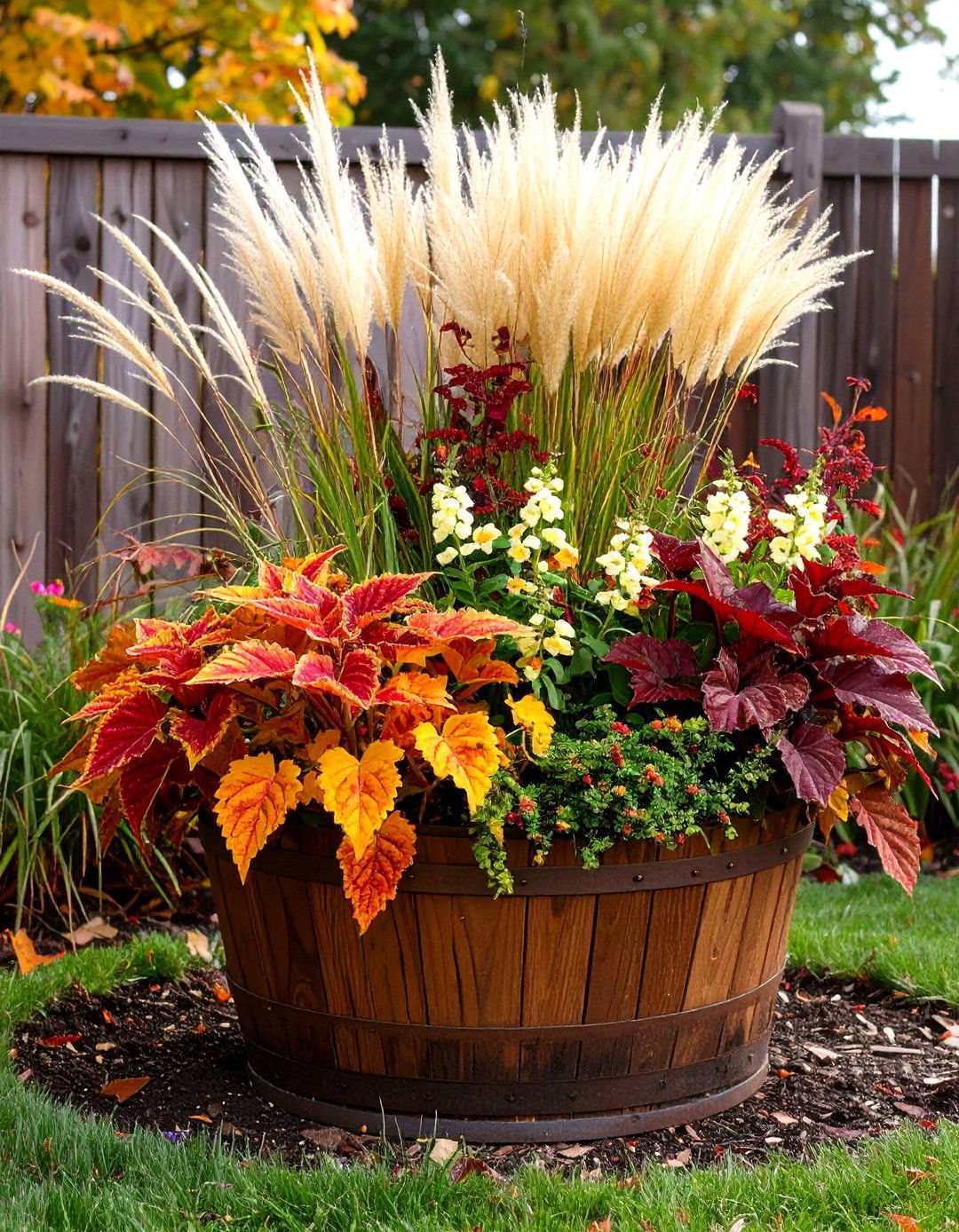 Bronze Coleus and Golden Grass Drama - 25 fall flower box ideas