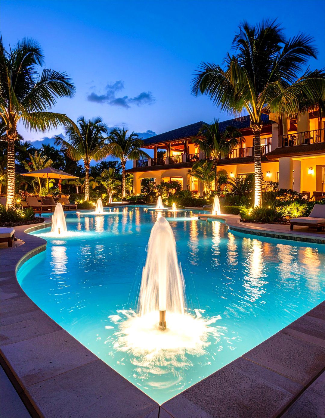 Bubbling Fountain Jets at the Entry - 25 lagoon pool ideas