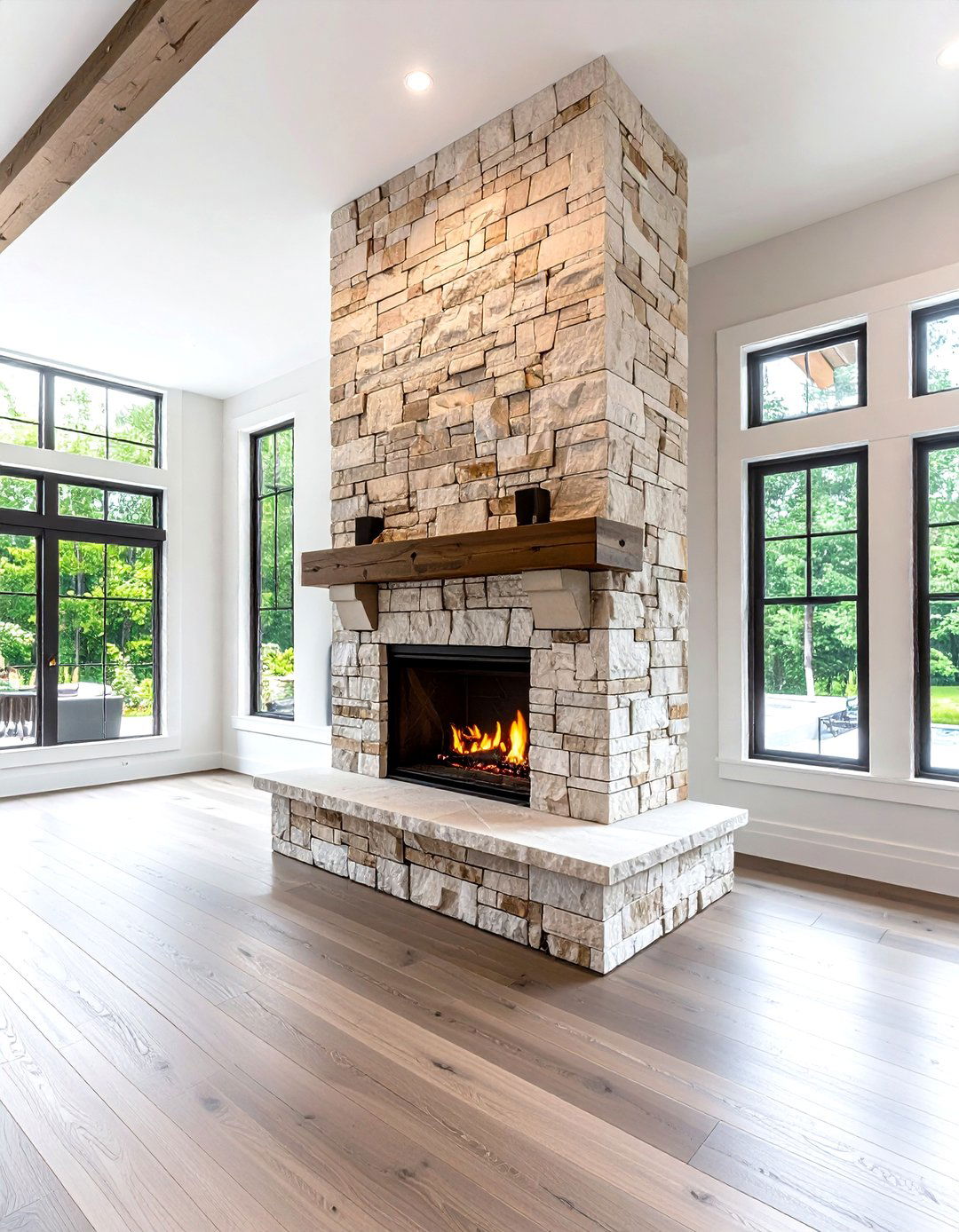 Build a Floor to Ceiling Stone Column - 25 off-center fireplace ideas