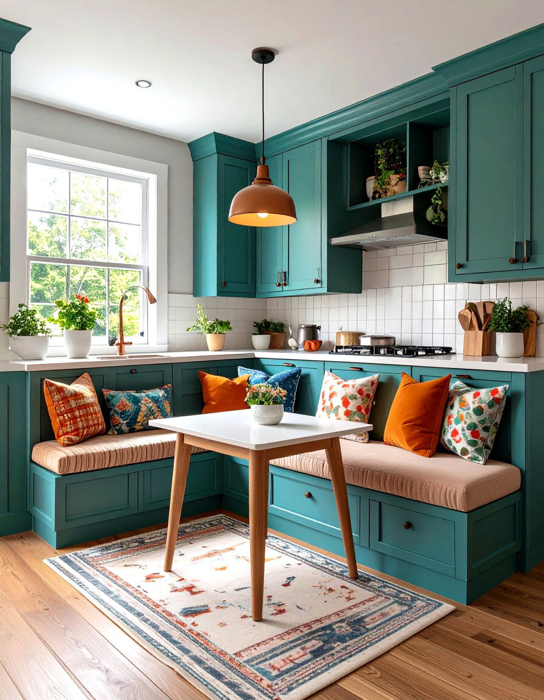 Built In Banquette Caps the Galley Kitchen with Seating - 25 galley kitchen ideas