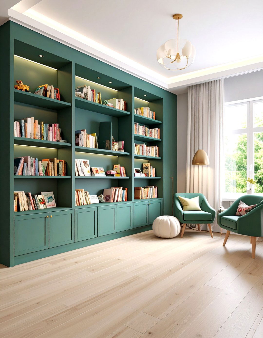 Built In Book Ledges in Matching Paint - 25 dark green nursery ideas