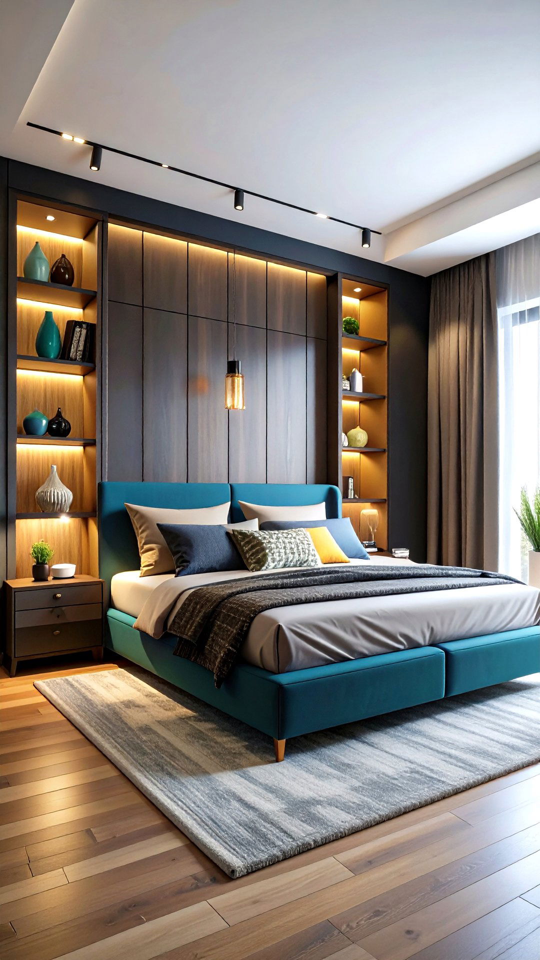 Built In Display Niches - 25 black accent wall bedroom ideas