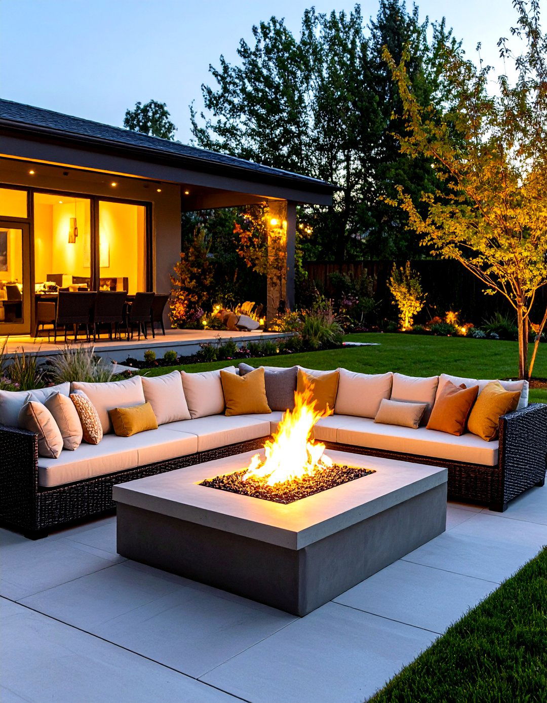 Built In Fire Table with Wraparound Seating - 25 fireplace ideas