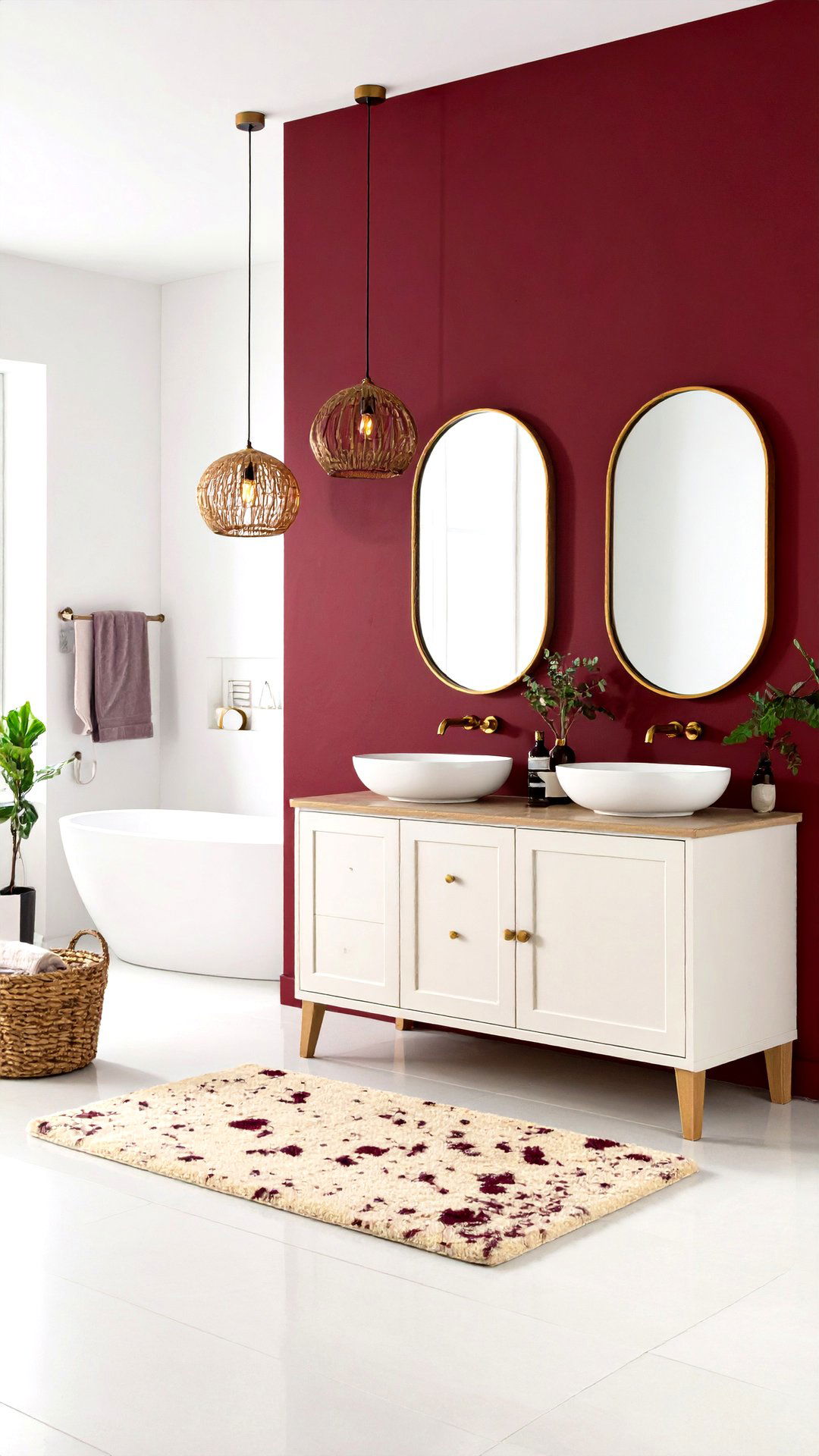 Burgundy Bathroom Accent Wall Drama - 25 burgundy bathroom ideas