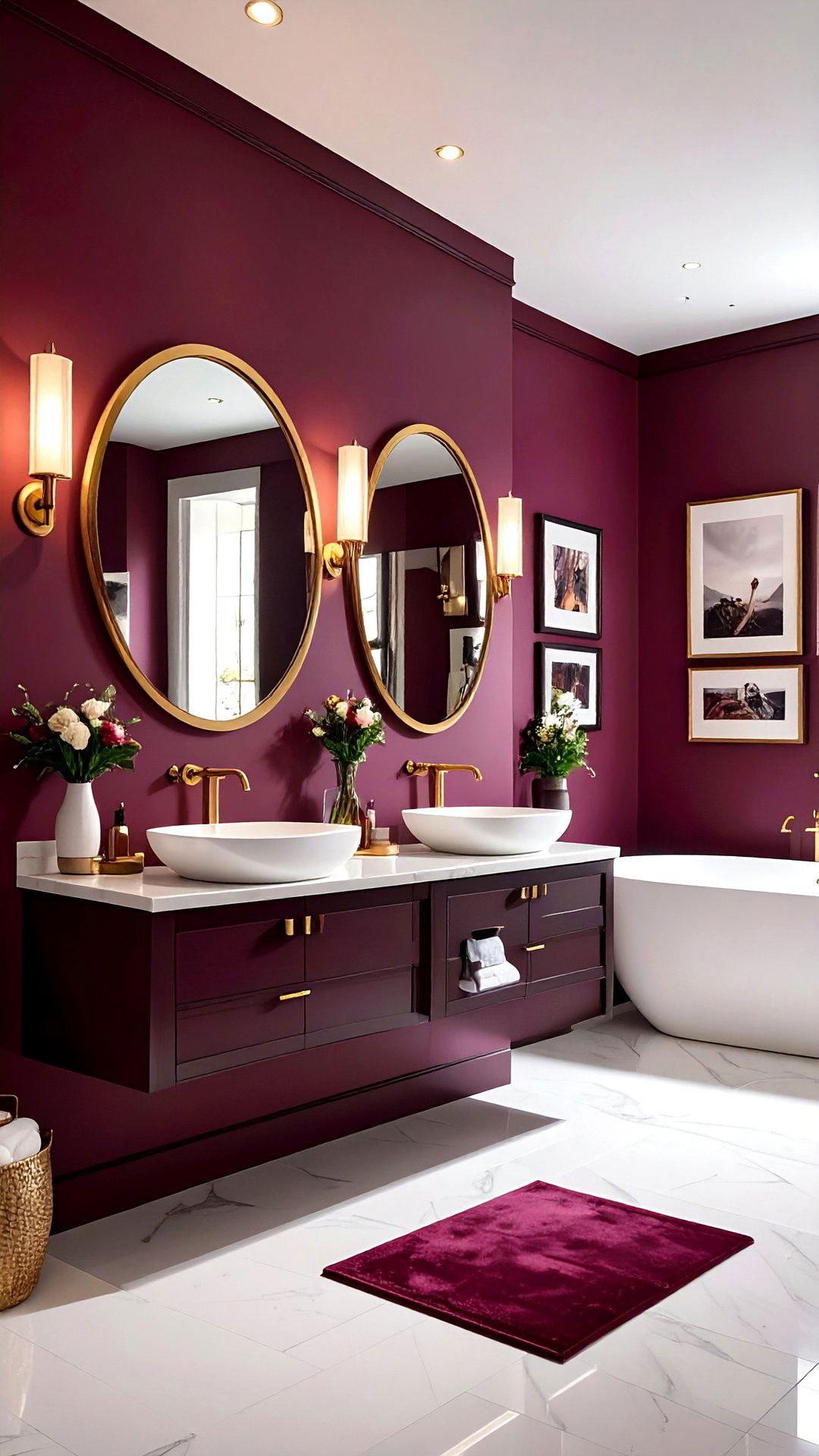 Burgundy Bathroom Art Gallery Wall - 25 burgundy bathroom ideas