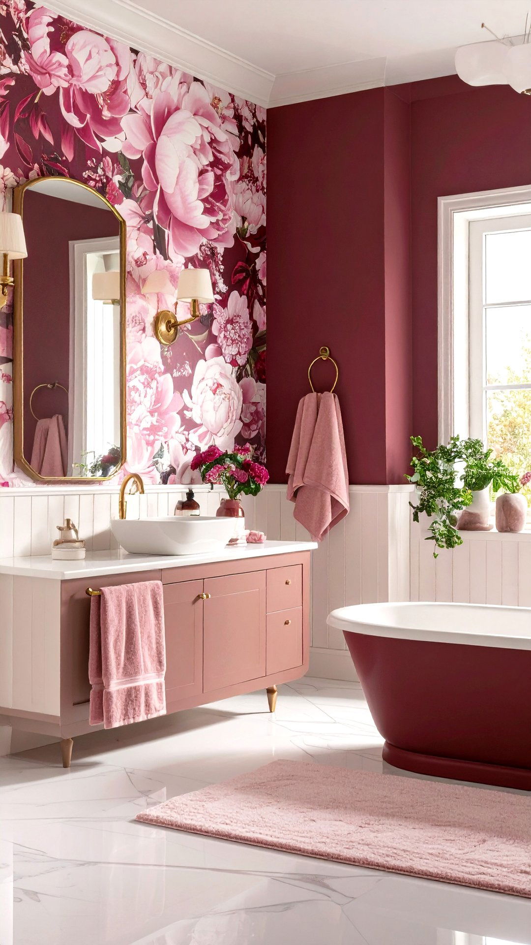 Burgundy Bathroom Floral Wallpaper - 25 burgundy bathroom ideas
