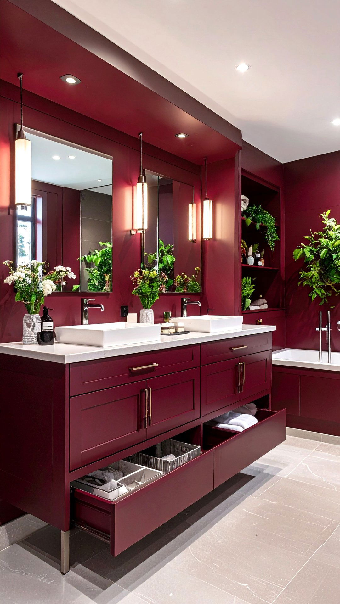 Burgundy Bathroom Smart Storage Solutions - 25 burgundy bathroom ideas