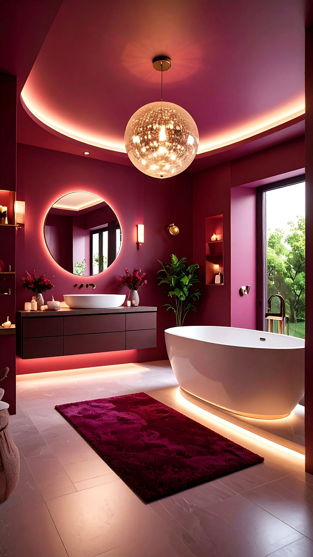 Burgundy Bathroom Warm LED Lighting - 25 burgundy bathroom ideas