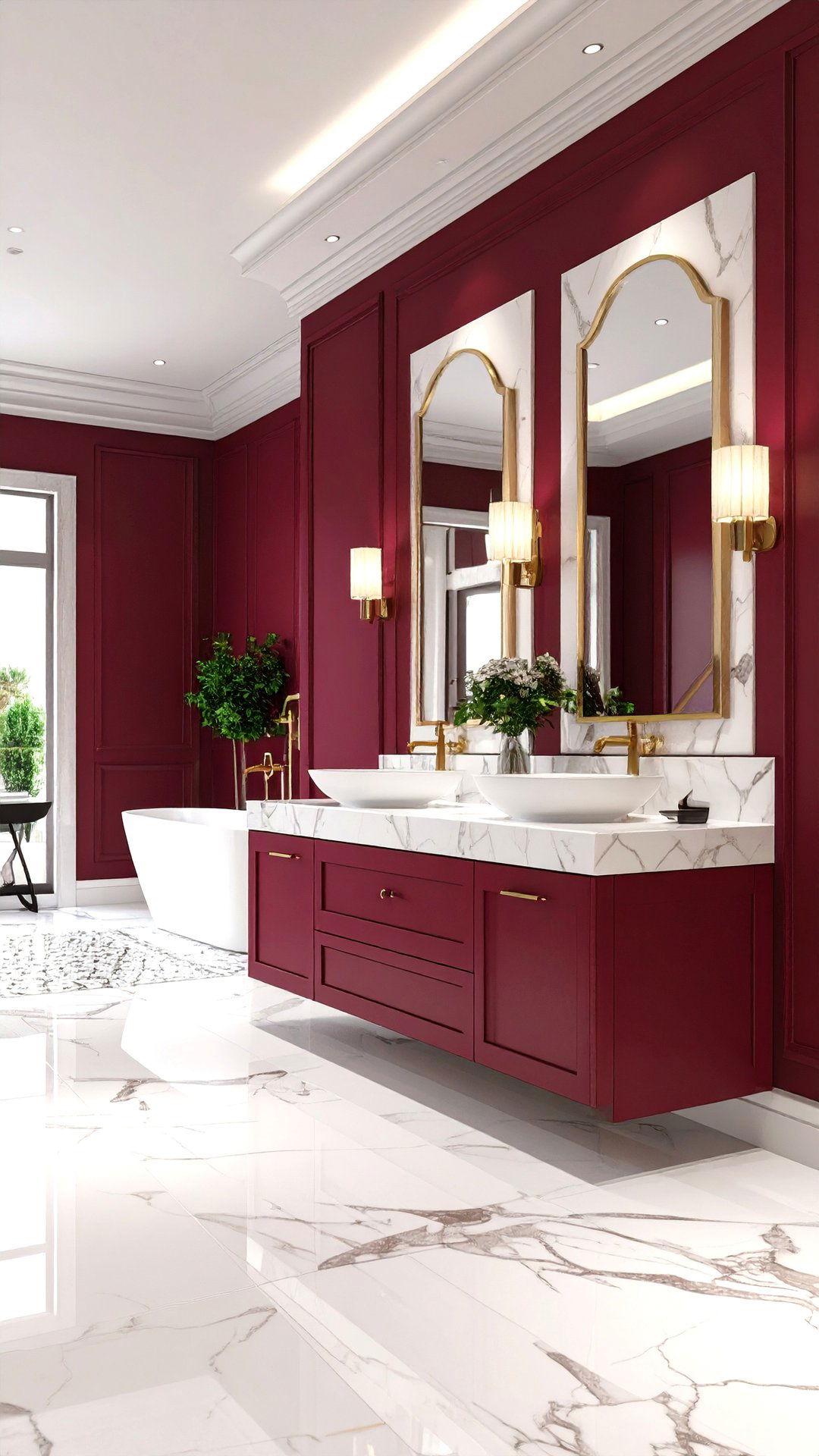 Burgundy Bathroom with Marble Countertop - 25 burgundy bathroom ideas