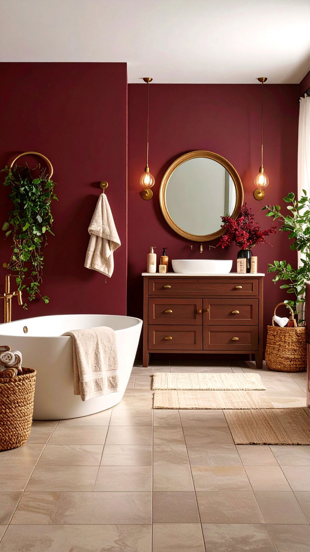 Burgundy Bathroom with Touches of Taupe - 25 burgundy bathroom ideas