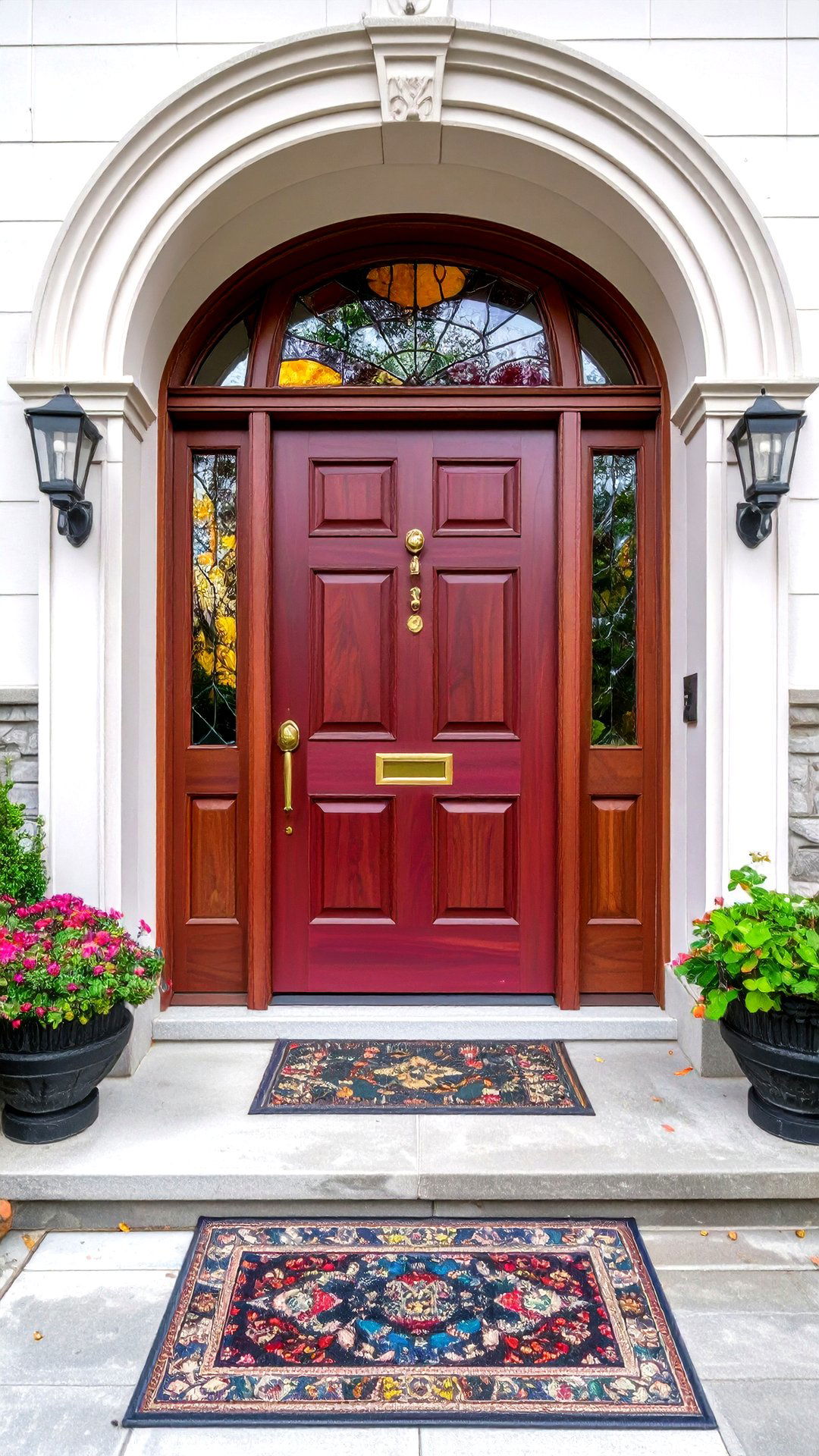 Burgundy Door Featuring Stained Glass Artwork - 25 burgundy front door ideas