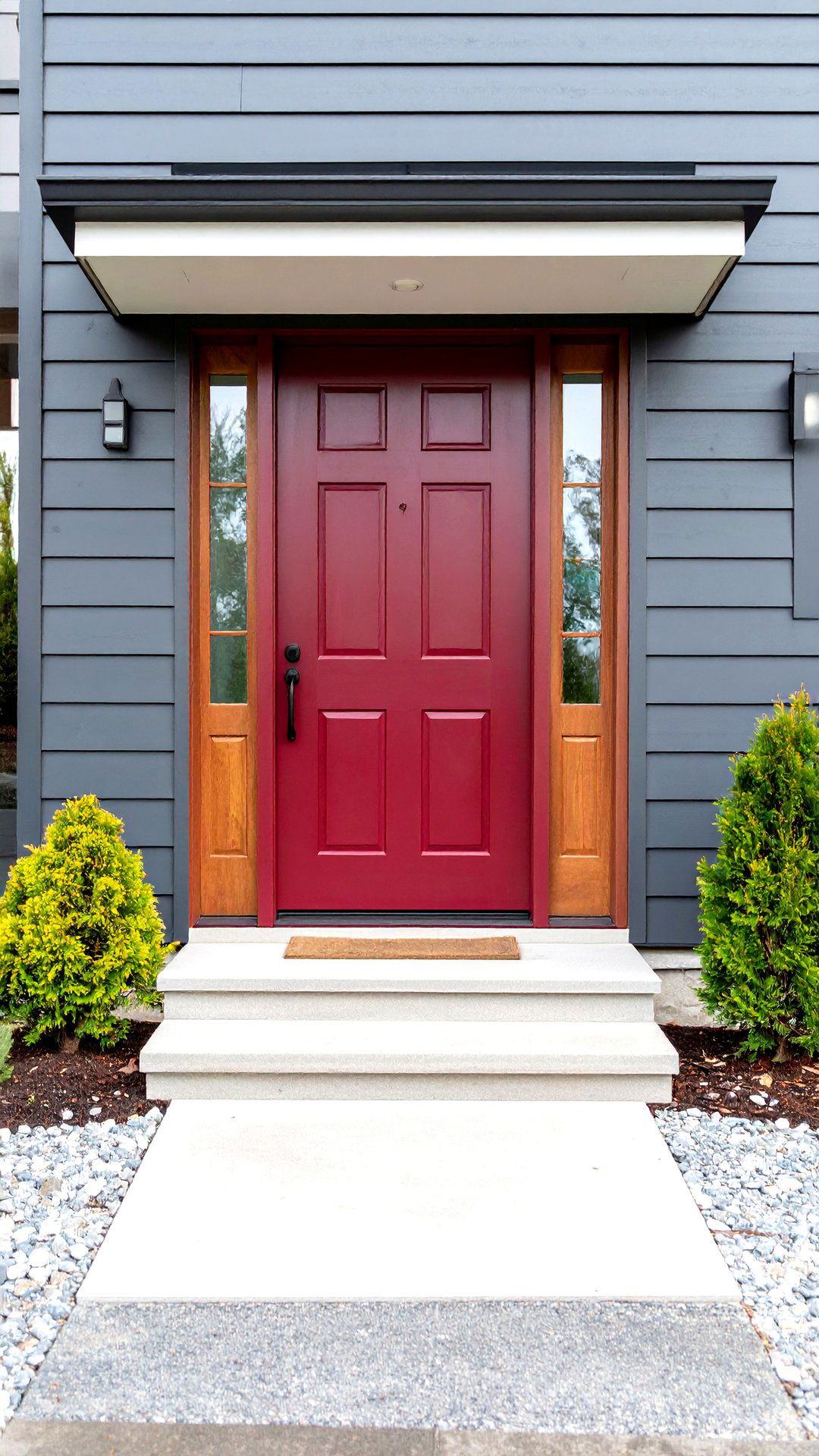 Burgundy Door Paired with Charcoal Siding - 25 burgundy front door ideas