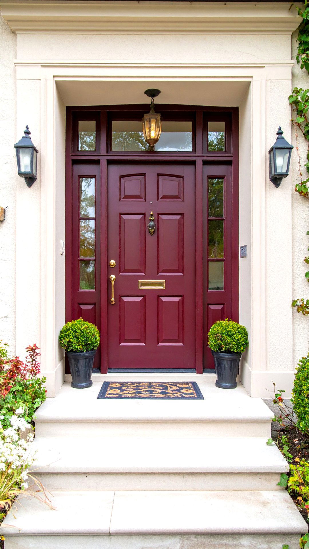 Burgundy Door with French Style Glass Grids - 25 burgundy front door ideas