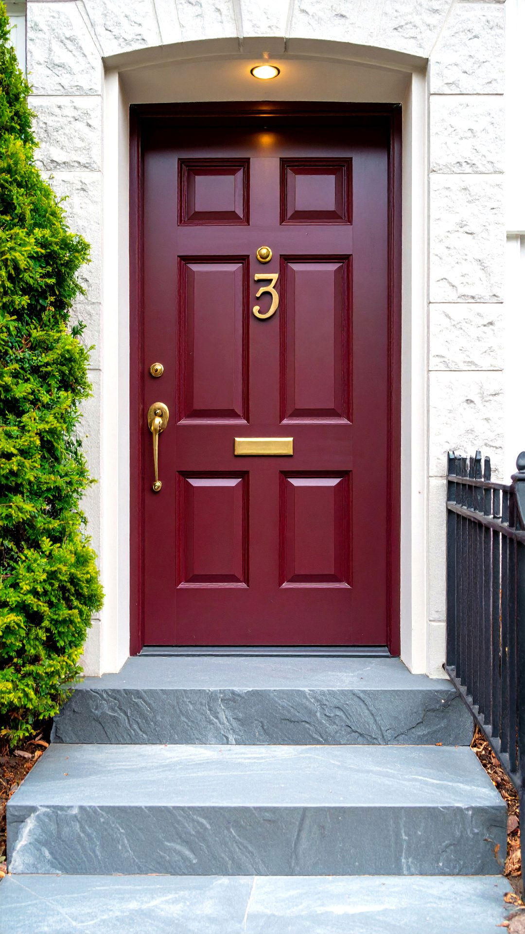 Burgundy Door with Oversized House Numbers - 25 burgundy front door ideas