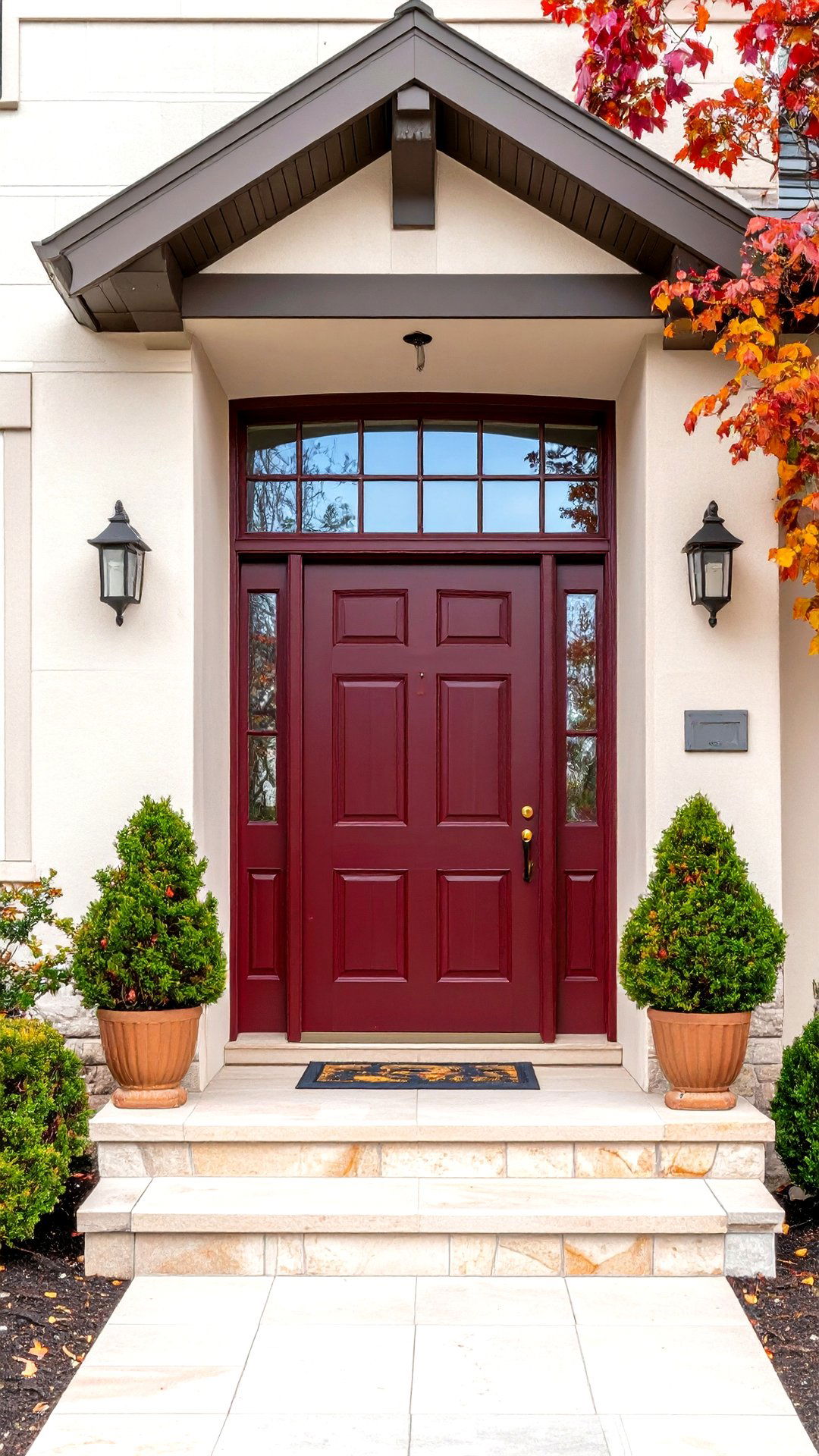 Burgundy Door with Transom Window - 25 burgundy front door ideas