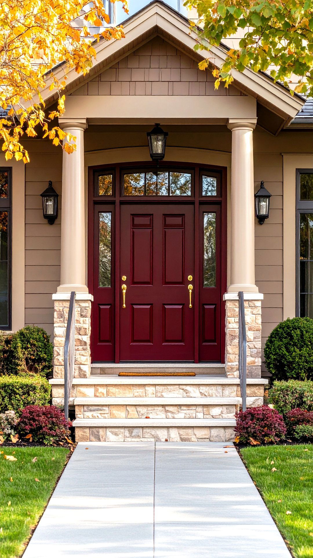 Burgundy Front Door Deepens the Elegance of Brown House - 25 brown house front door colors