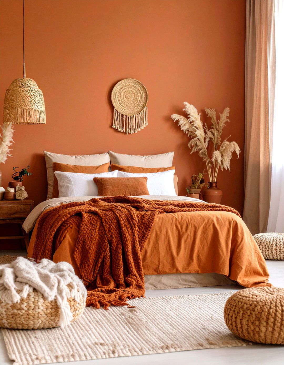 Burnt Orange and Terracotta Layering for Earthy Comfort - 25 orange bedroom ideas