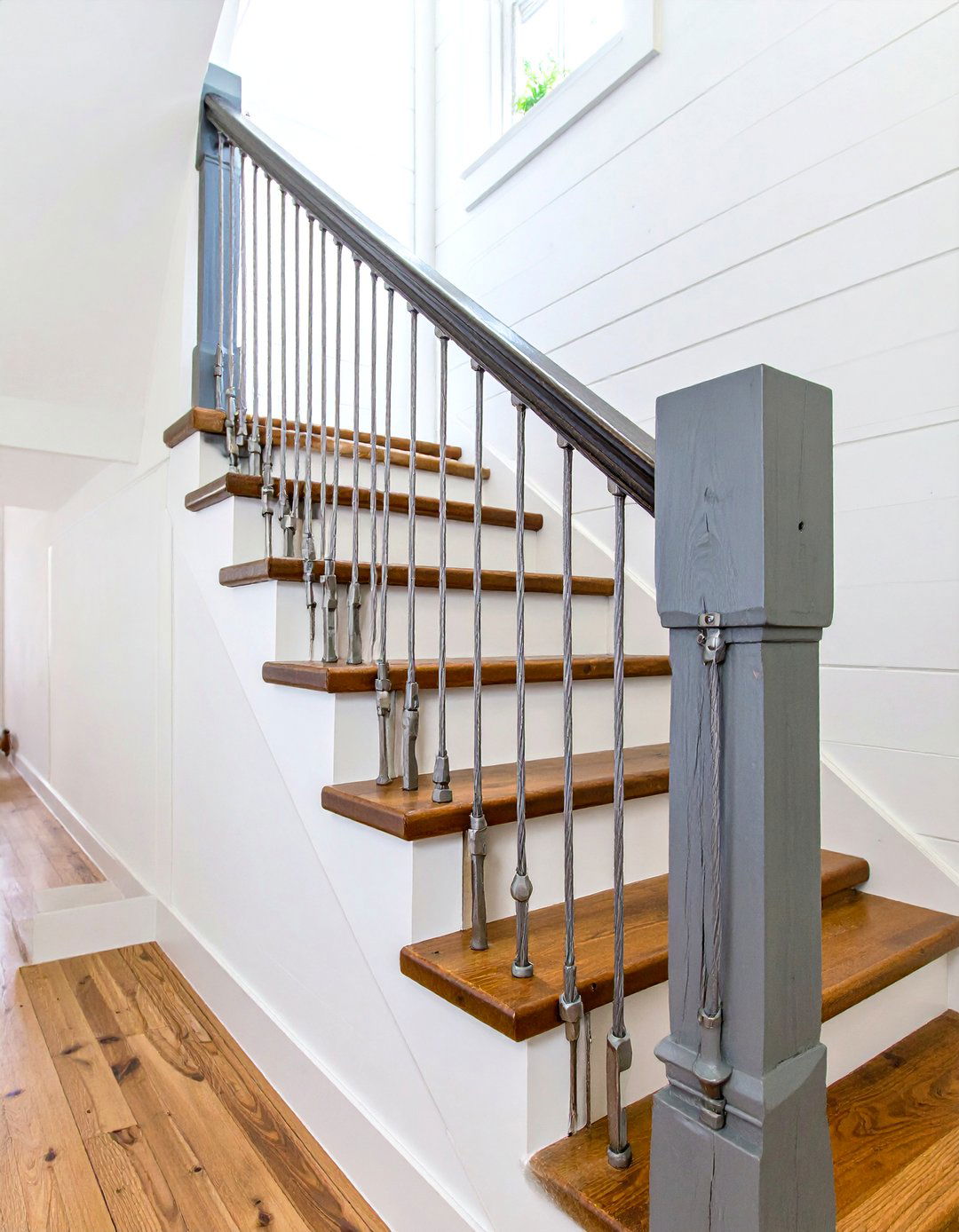 Cable Rail and Weathered Timber Stair Railing - 25 farmhouse rustic stair railing ideas