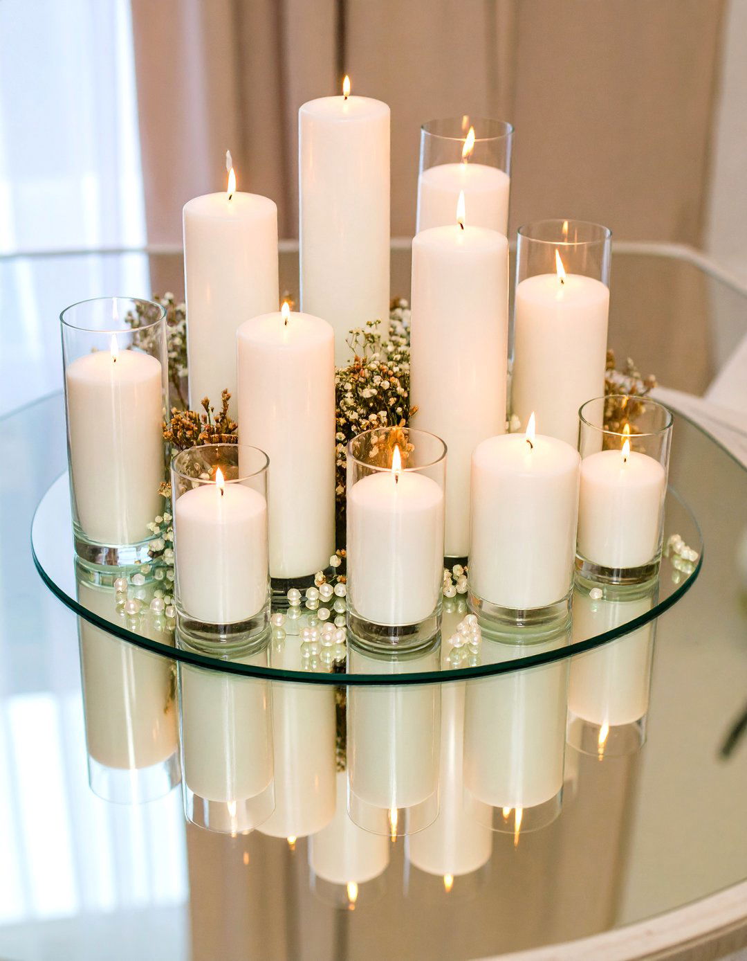 Candle and Mirror Glow Centerpiece - 25 non-floral wedding centerpiece ideas