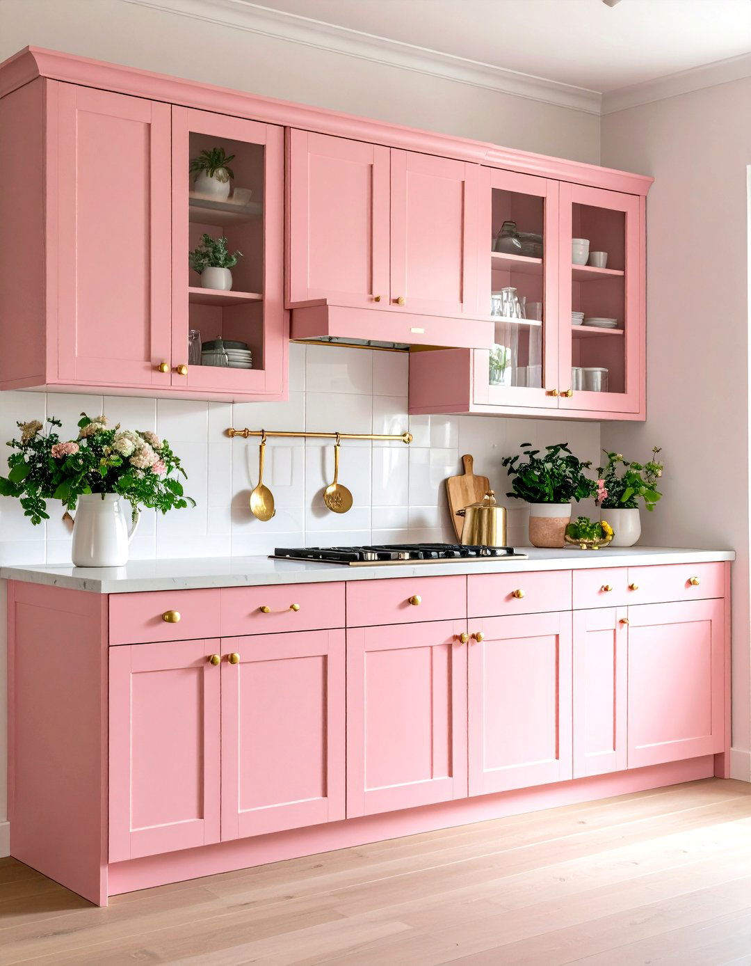 Candy Pink Lower Cabinets - 25 painting kitchen cabinet ideas