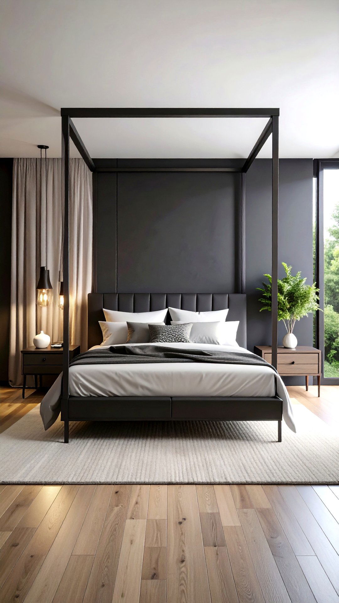 Canopy Bed Companion - 25 black accent wall bedroom ideas