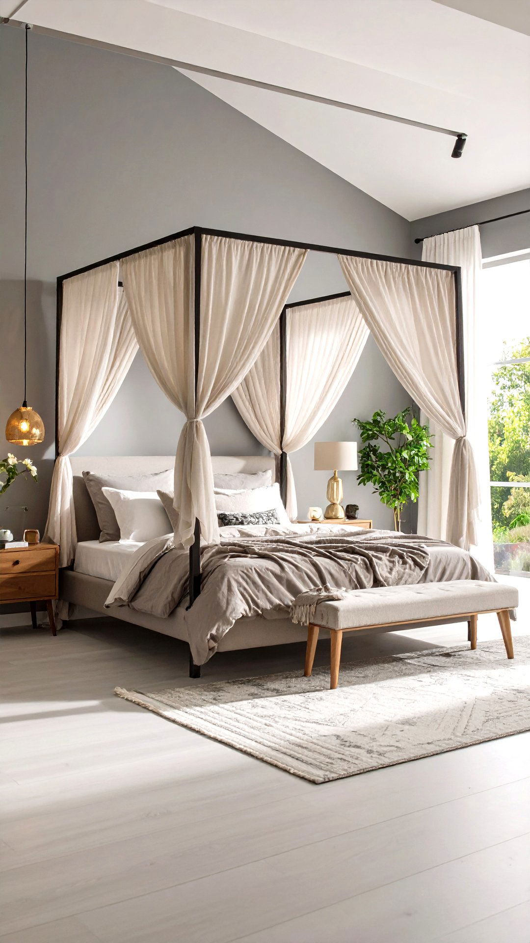 Canopy or Four Poster Frame in Grey and White Bedroom Drama - 25 grey and white bedroom ideas