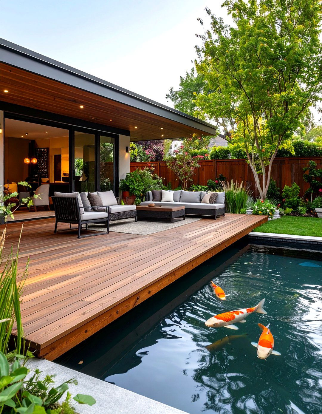 Cantilevered Deck Seating Over Pond - 25 koi pond ideas