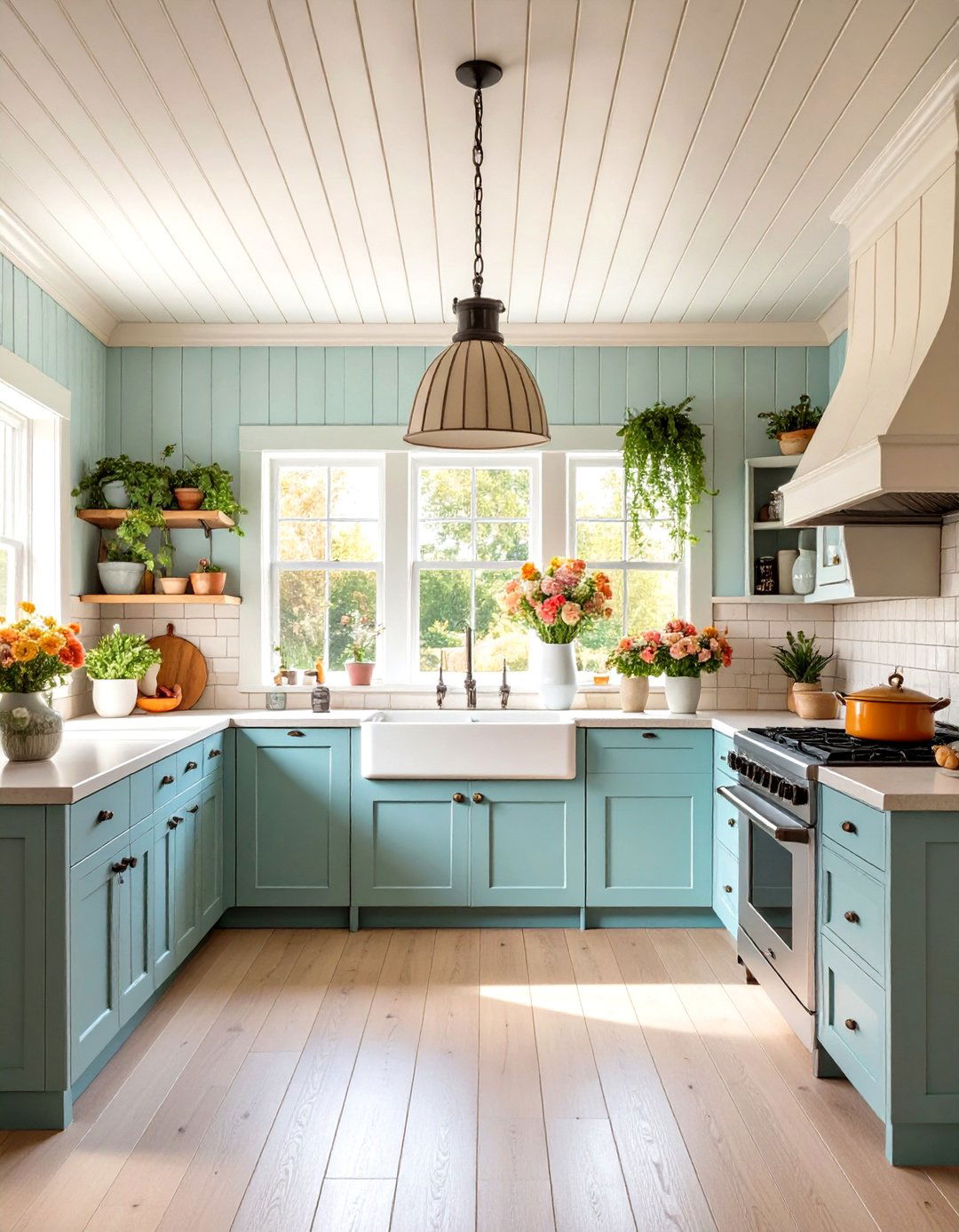 Cap the Room with a Beadboard Ceiling - 25 farmhouse kitchen ideas