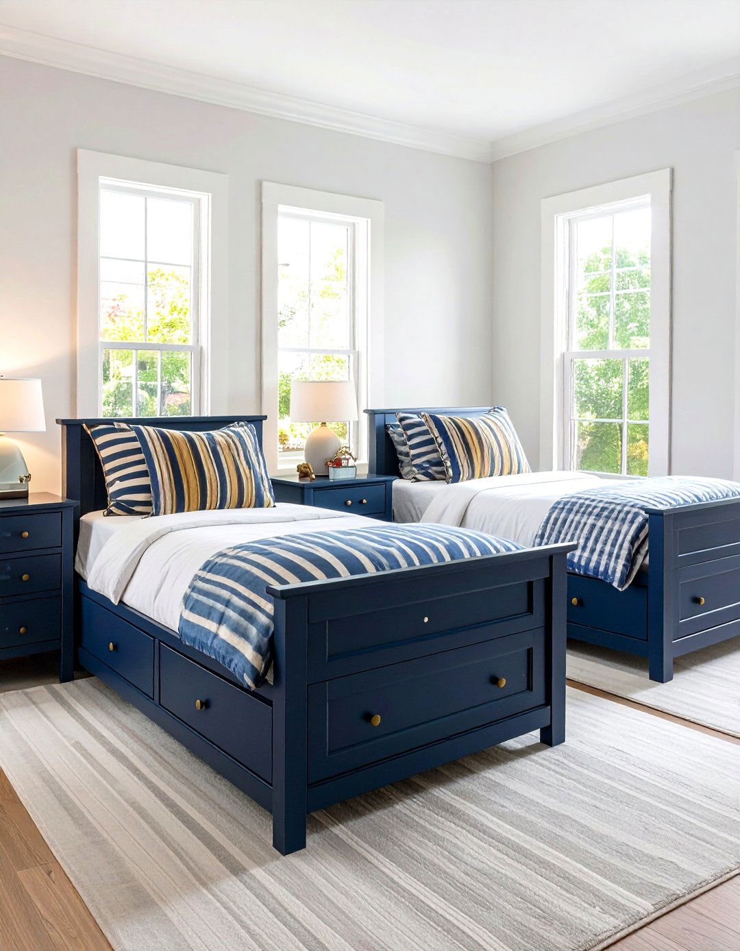 Captains Beds with Double Drawer Rows - 25 2 beds in one small room ideas