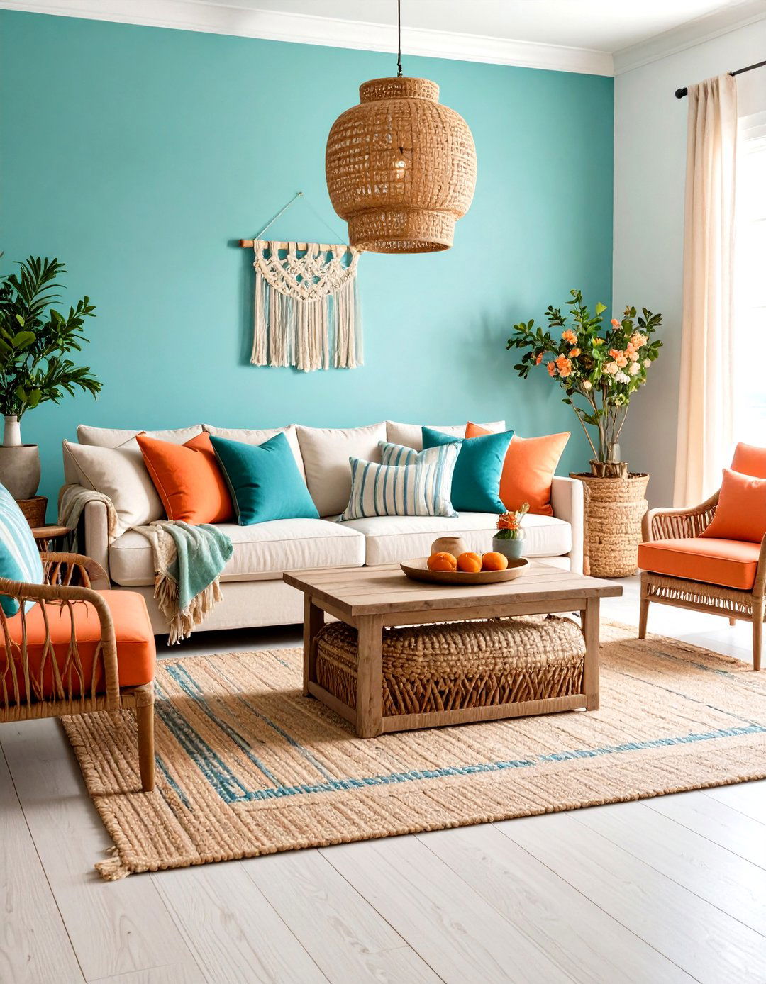 Capture a Coastal Breeze With Aqua and Tangerine - 25 orange and blue living room ideas