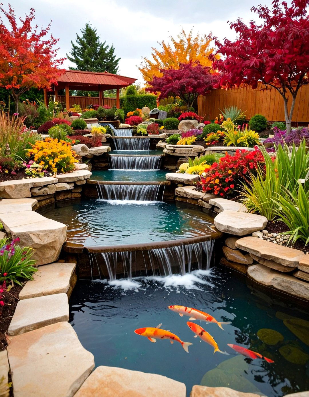 Cascading Multi Level Pond Chain - 25 koi pond ideas