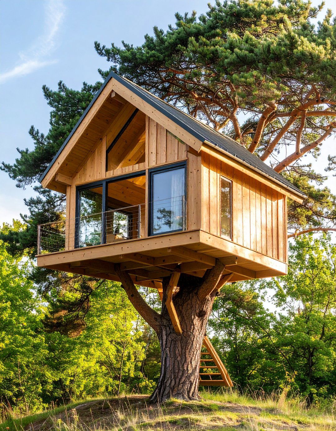 Cedar House Tree Combo for Shade and Shelter - 25 outdoor cat tree ideas