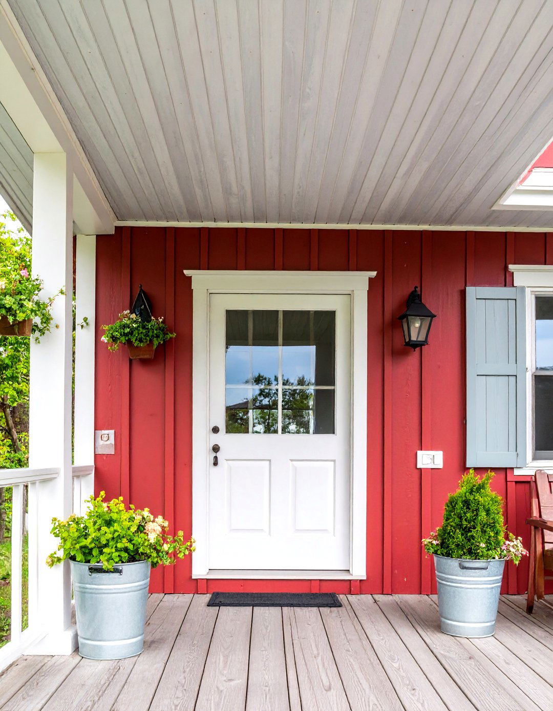 Cedar Plank Porch Ceilings Bring Organic Warmth - 25 dark red house exterior ideas
