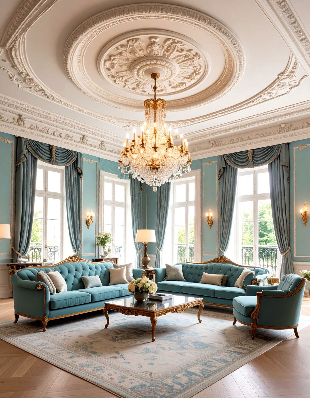 Ceiling Medallion Acts Like Sculptural Jewelry - 25 parisian-style living room ideas