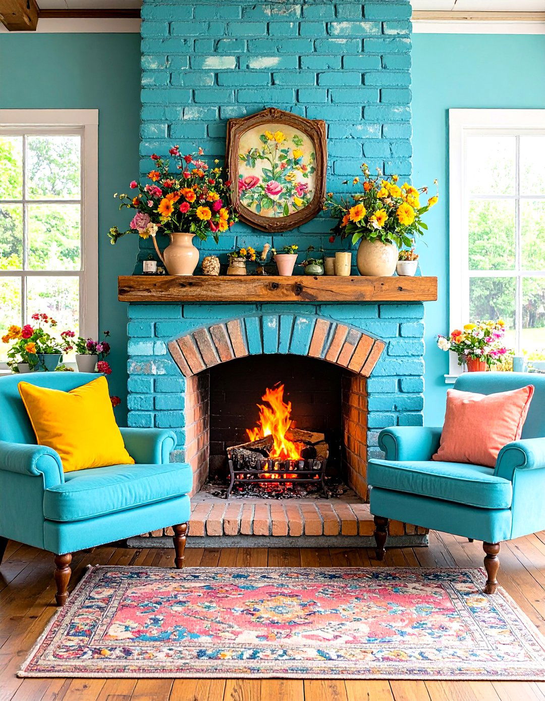 Chalk Style Paint for Vintage Feel - 25 painted brick fireplace ideas