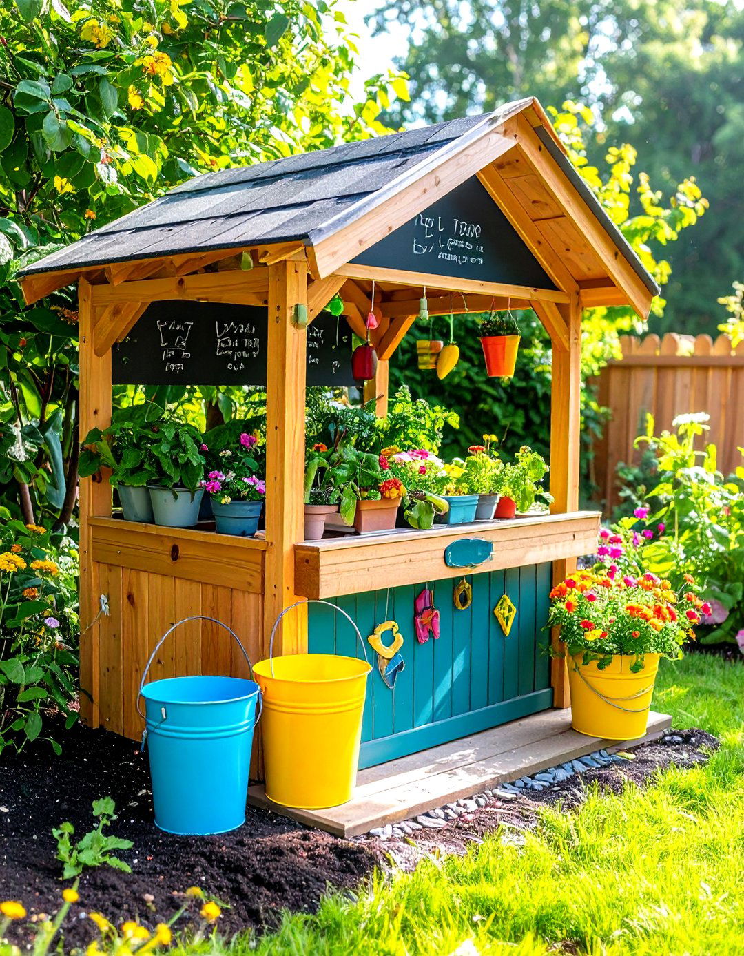 Chalkboard Front Wishing Well Garden for Kids - 25 outdoor wishing well garden ideas