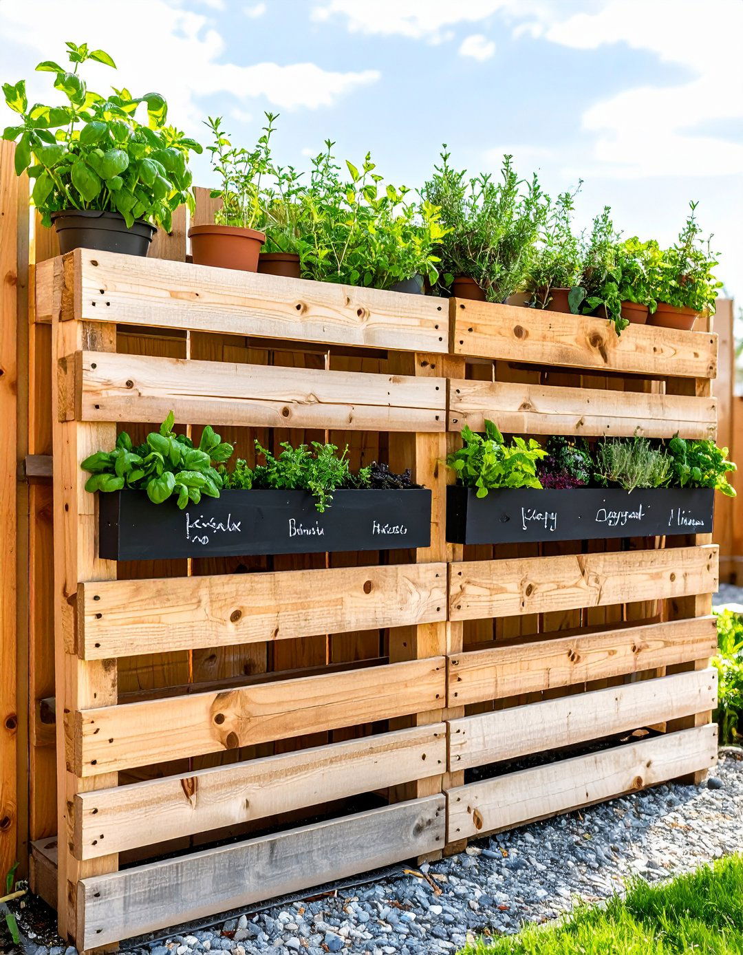 Chalkboard Herb Garden Pallet Fence - 25 pallet fence ideas