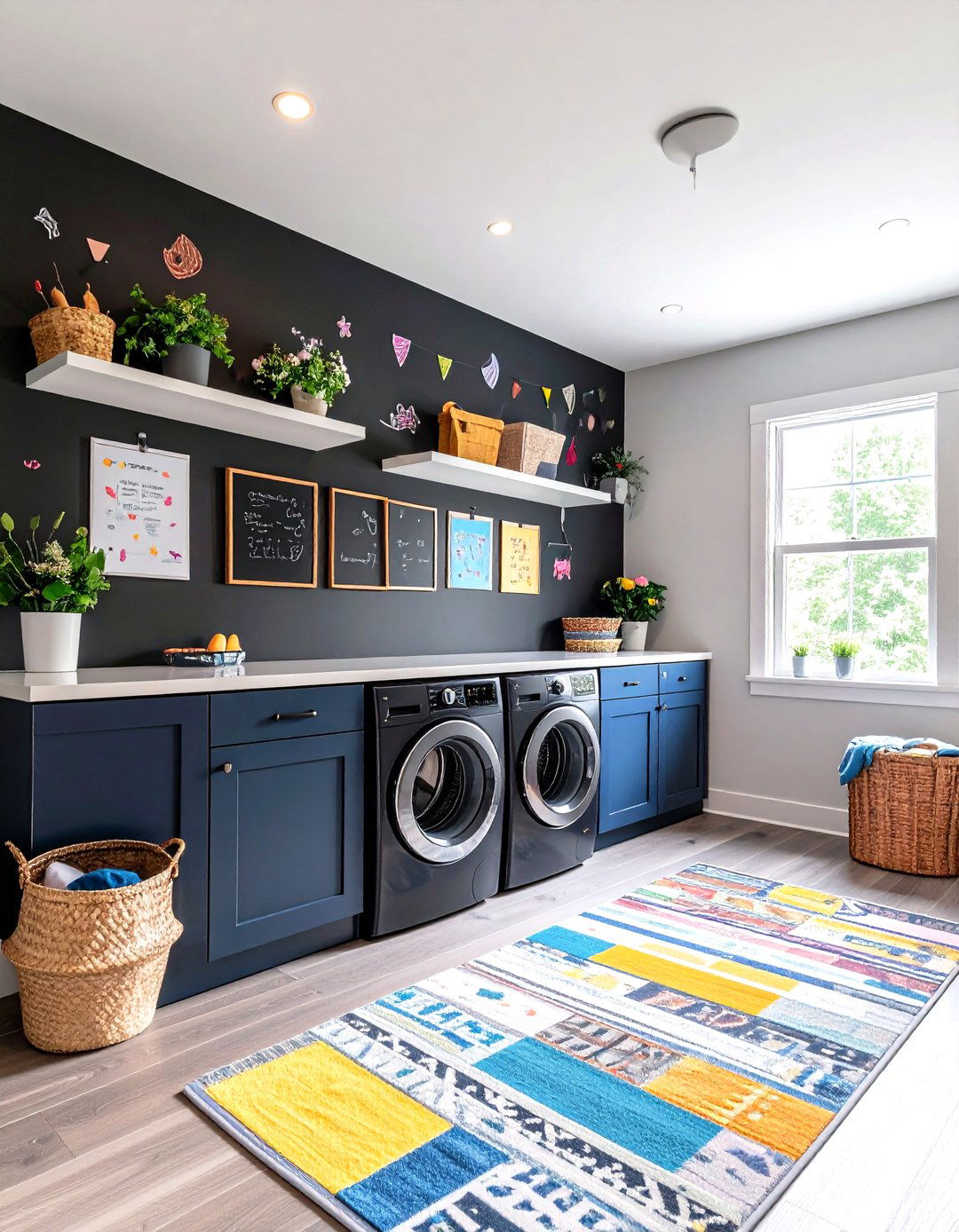 Chalkboard Wall Makes the Laundry Room a Family Command Center - 25 black and white laundry room ideas