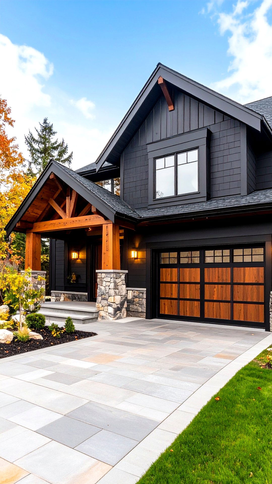 Charcoal Black with Warm Wood Accents - 25 black house exteriors & paint colors