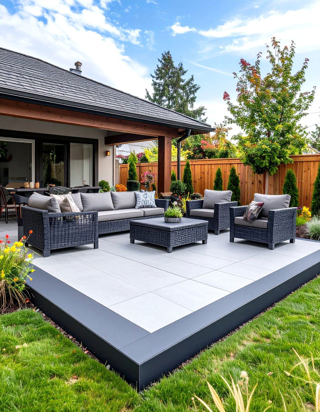 Charcoal Border Frame Painted Concrete Patio - 25 painted concrete patio ideas