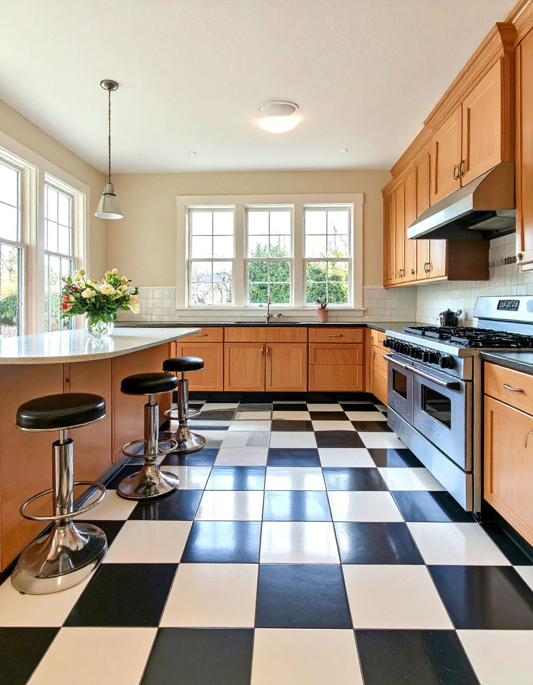 Checkerboard Linoleum Keeps a s Kitchen Playful Underfoot - 25 70s kitchen ideas