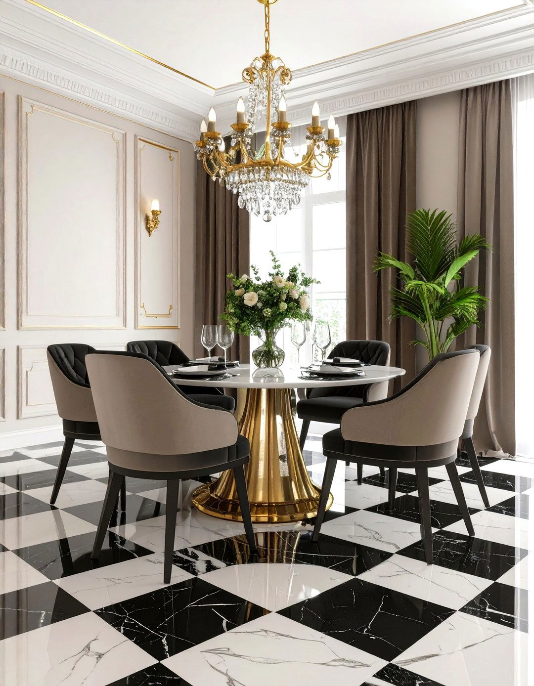 Checkerboard Marble Floors in a Parisian Dining Room - 25 parisian dining room ideas